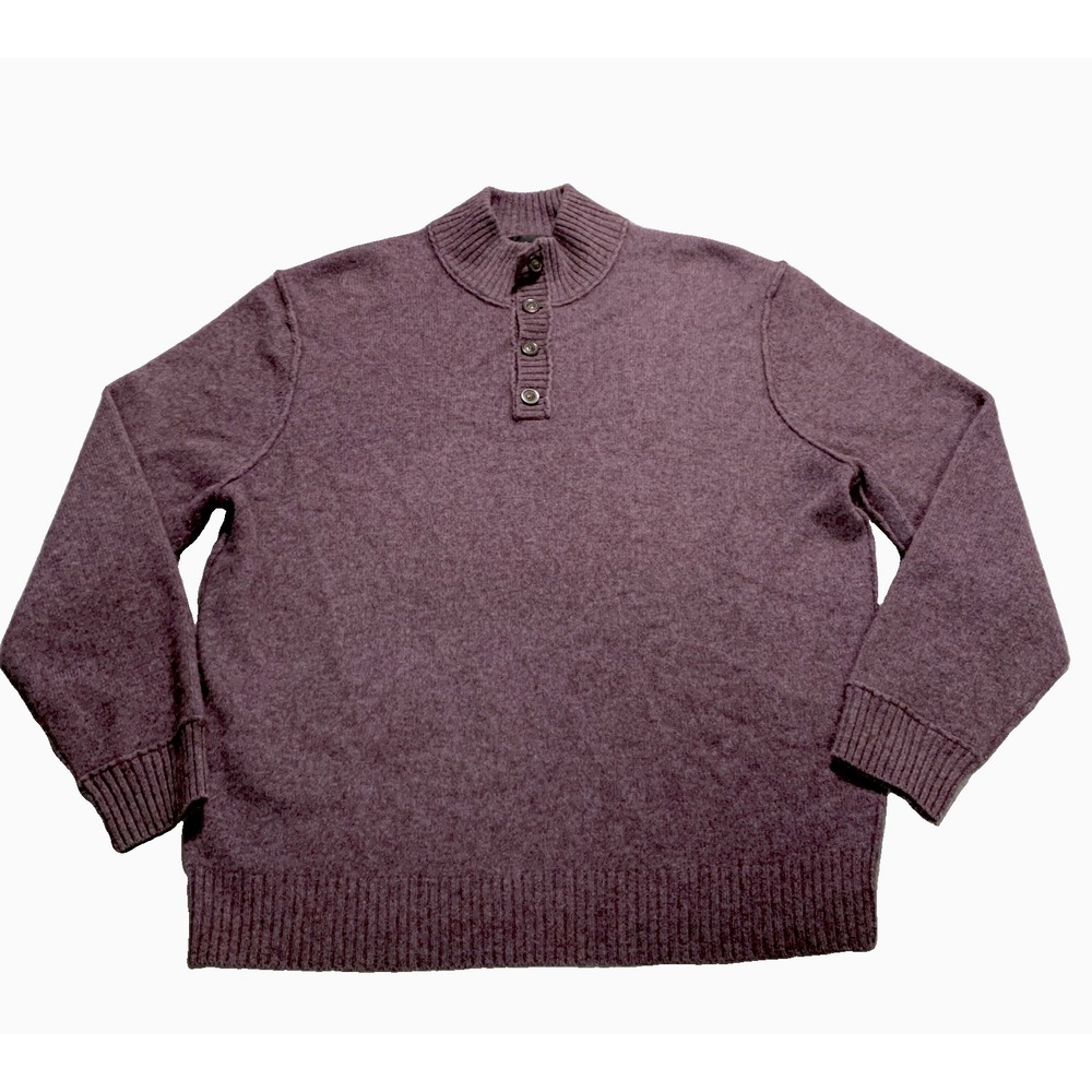 Scott Barber Men XL Purple Mock Neck Henley Sweater 50% Yak 50% Merino Wool EUC